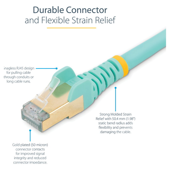 StarTech.com Cable de red Cat6a de 2m, Turquesa, RJ45 Snagless, STP, 10GbE