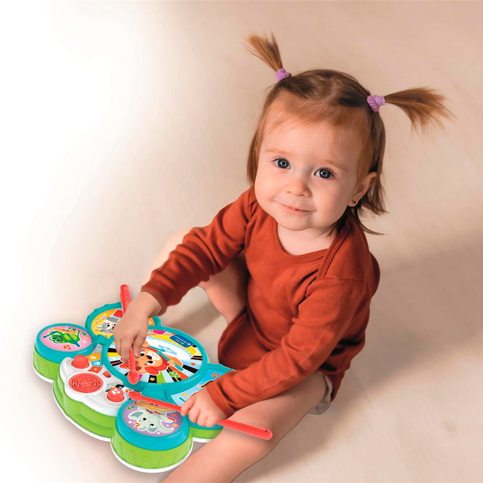 Clementoni Batería de los Animales 17598, Juguete Musical Bebé con 4 Áreas y 3 Modos de Juego, Sonidos Realistas, +9 Meses