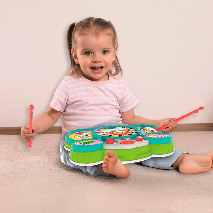 Clementoni Batería de los Animales 17598, Juguete Musical Bebé con 4 Áreas y 3 Modos de Juego, Sonidos Realistas, +9 Meses