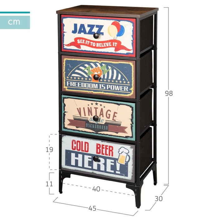 Color Baby Max Home-Mueble Cómoda Vintage 4 Cajones 45X30X98 Cm