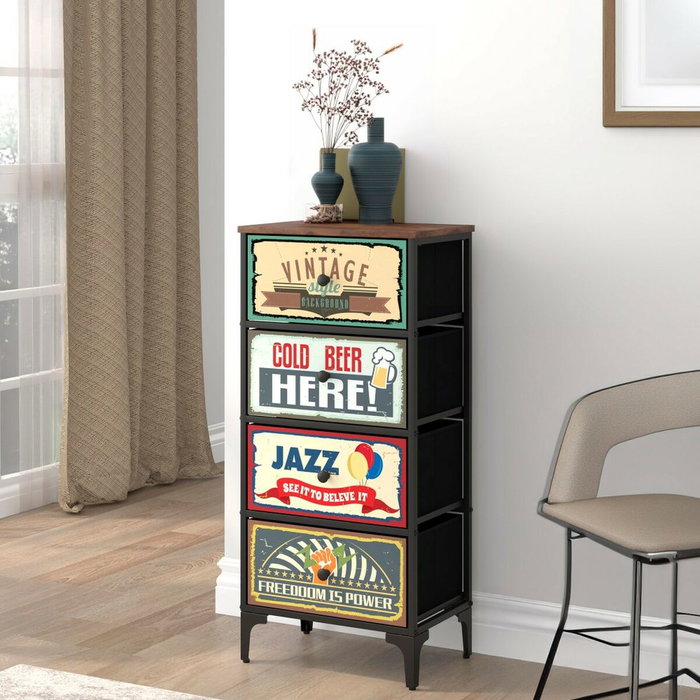 Color Baby Max Home-Mueble Cómoda Vintage 4 Cajones 45X30X98 Cm