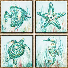 DKD Home Decor Cuadros de Lienzo con Lentejuelas Surtidos de 30x30x3,5 cm