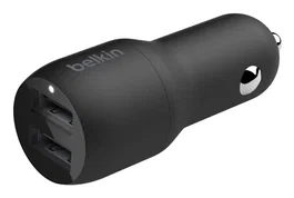 Belkin CCB001BTBK - Cargador de Coche con 2 Puertos USB-A, 24W (12W + 12W), Negro