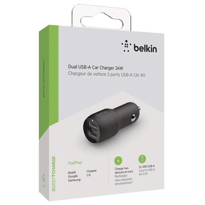 Belkin Cargador para Coche BoostCharge Doble USB-A 24W Negro