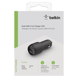 Belkin BOOST↑CHARGE Cargador de Coche Doble USB-A 24W Negro
