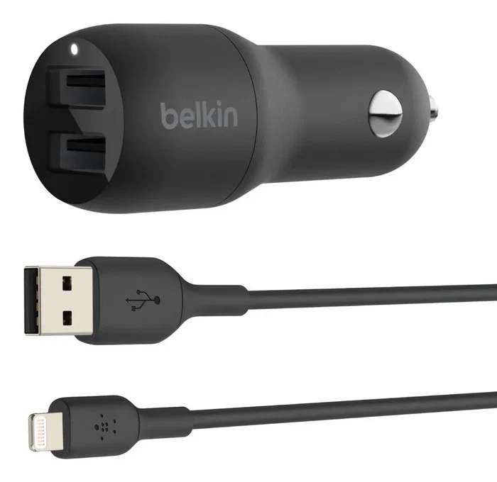 Belkin BoostCharge Cargador de Coche Doble USB-A 24W (12W+12W) Ref. CCB001BTBK - Compatible iPhone/Samsung - Negro