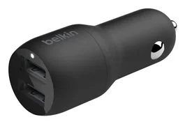 Belkin BoostCharge Cargador de Coche Doble USB-A 24W (12W+12W) Ref. CCB001BTBK - Compatible iPhone/Samsung - Negro