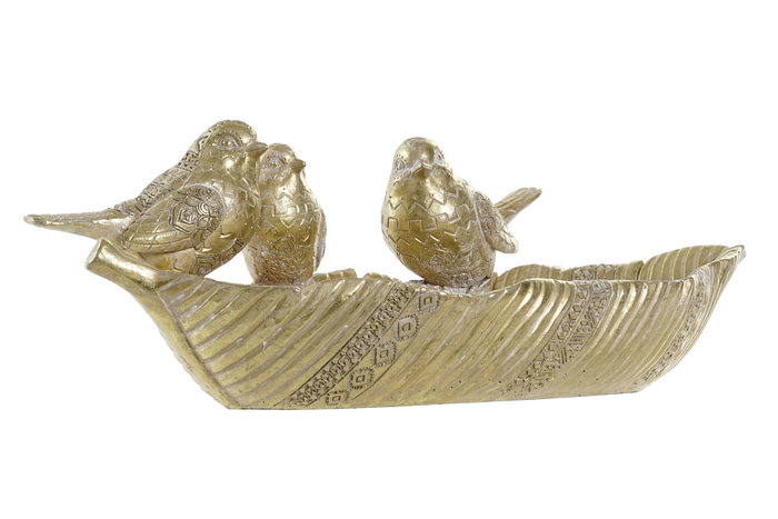 DKD Home Decor Centro de Mesa Resina Pájaros Dorado 32x19x13 cm