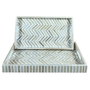 DKD Home Decor Set de 2 Bandejas de Decoración de Bambú Mosaico Raviet Marrón y Blanco