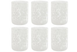 DKD Home Decor Set de 6 Vasos Vintage de Cristal Blanco 320ml