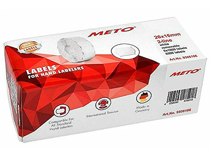 Meto Etiquetas Onduladas 26x16 mm Blanca Adh.2 Rollo 1200 Etiquetas Troqueladas para Etiquetadora Tovel
