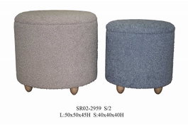 DKD Home Decor Set de 2 Reposapiés de Poliéster y Madera Gris y Azul