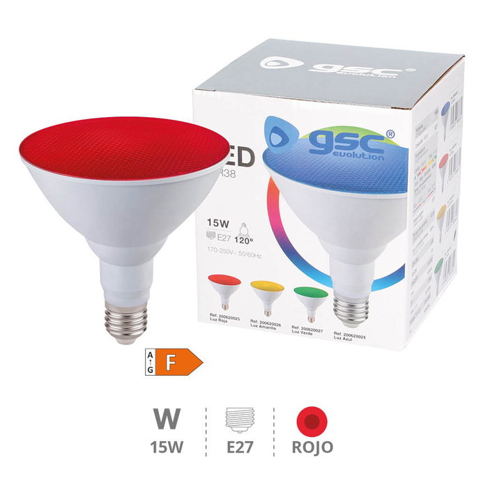GSC Evolution Bombilla LED PAR38 15W E27 Rojo IP65