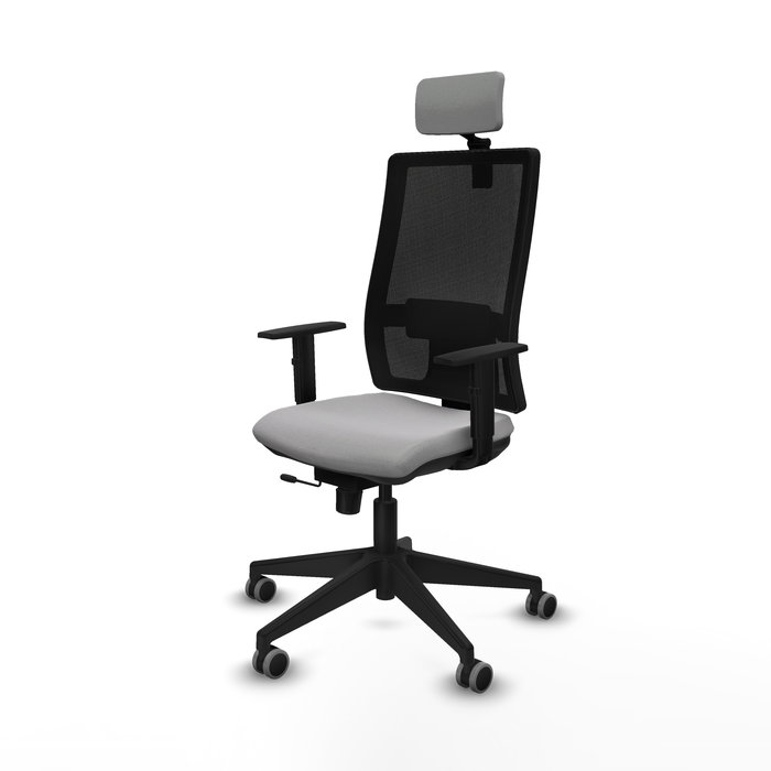 Silla de oficina Horna con mecanismo Sincro/Traslack tapizada con Tela color Gris claro y malla color Negro. Equipada con lumbar 1D, Brazos 1D, Cabecero 2D y Ruedas 65 mm parqué Silla de oficina Horna con mecanismo Sincro/Traslack tapizada con Tela color Gris claro y malla color Negro. Equipada con lumbar 1D, Brazos 1D, Cabecero 2D y Ruedas 65 mm parqué