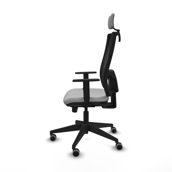 Silla de oficina Horna con mecanismo Sincro/Traslack tapizada con Tela color Gris claro y malla color Negro. Equipada con lumbar 1D, Brazos 1D, Cabecero 2D y Ruedas 65 mm parqué Silla de oficina Horna con mecanismo Sincro/Traslack tapizada con Tela color Gris claro y malla color Negro. Equipada con lumbar 1D, Brazos 1D, Cabecero 2D y Ruedas 65 mm parqué