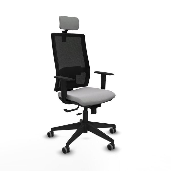 Silla de oficina Horna con mecanismo Sincro/Traslack tapizada con Tela color Gris claro y malla color Negro. Equipada con lumbar 1D, Brazos 1D, Cabecero 2D y Ruedas 65 mm parqué Silla de oficina Horna con mecanismo Sincro/Traslack tapizada con Tela color Gris claro y malla color Negro. Equipada con lumbar 1D, Brazos 1D, Cabecero 2D y Ruedas 65 mm parqué