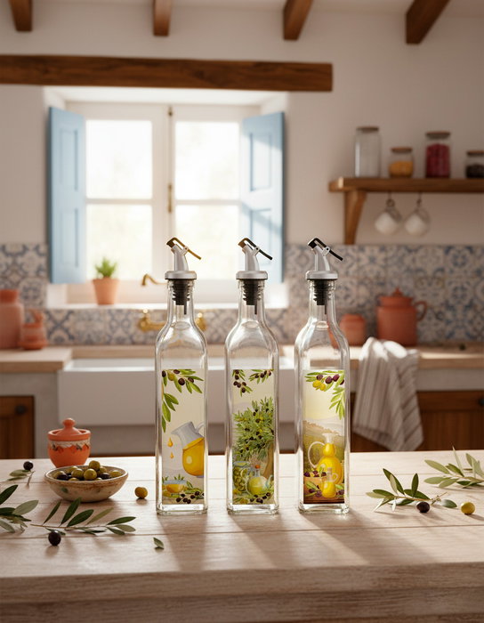 Inde Aceitera de Vidrio 750 ml con Tapón ABS, La Mediterránea - 6.4 x 6.3 x 34 cm (24 Unidades)