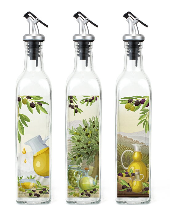 Inde Aceitera de Vidrio 750 ml con Tapón ABS, La Mediterránea - 6.4 x 6.3 x 34 cm (24 Unidades)