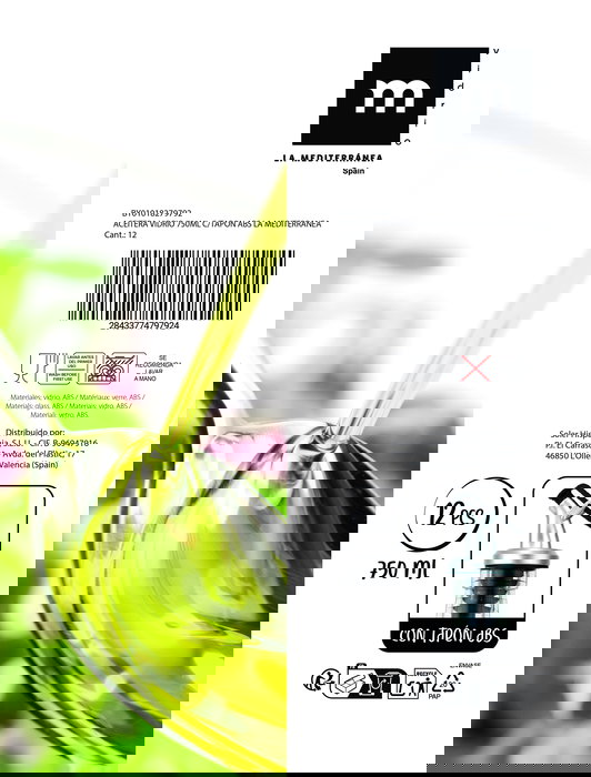 Inde Aceitera de Vidrio 750 ml con Tapón ABS, La Mediterránea - 6.4 x 6.3 x 34 cm (24 Unidades)