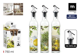 Inde Aceitera de Vidrio 750 ml con Tapón ABS, La Mediterránea - 6.4 x 6.3 x 34 cm (24 Unidades)