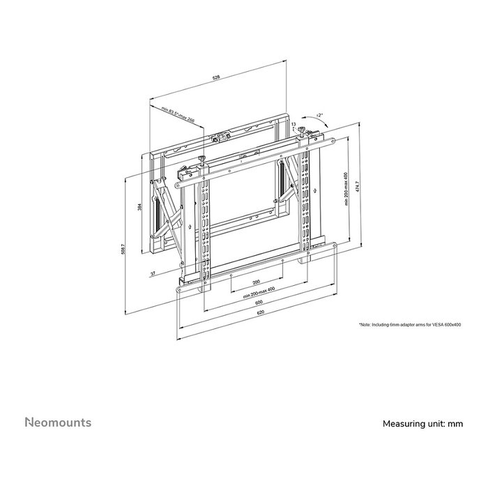 Neomounts WL95-800BL1 Soporte de pared Push-to-Pop-Out para videowall o pantalla de 42 a 70 pulgadas - Capacidad 35 kg - Negro