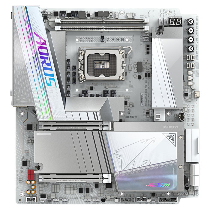 GIGABYTE Z890 AORUS TACHYON ICE Placa Base eATX - Intel Core Ultra Serie 2, LGA 1851, DDR5 9500 MHz (OC), Wi-Fi 7, 4x M.2, VRM 18+1+2 Fases