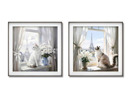 DKD Home Decor Cuadro Lienzo Gato Paris Surtido de 2 Modelos (4 Piezas)