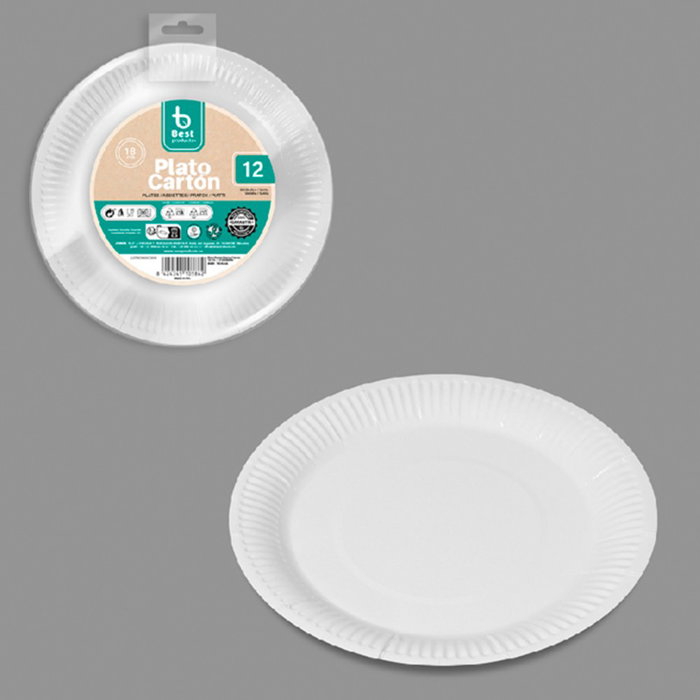 Best Products Platos de cartón redondos de postre blancos ø18 cm, 12 uds Best Products Platos de cartón redondos de postre blancos ø18 cm, 12 uds