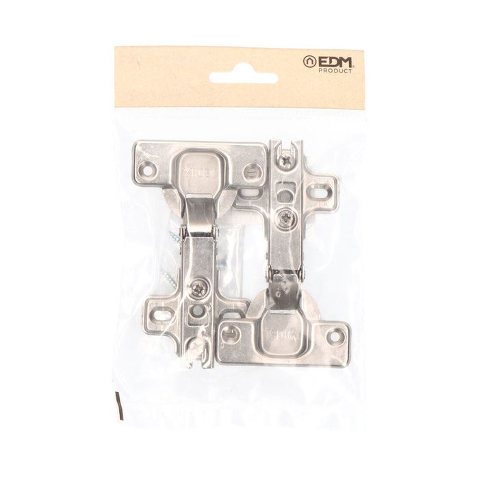Edm Bisagra Cazoleta Recta BC02 35mm Zn Zincado Acero Blister Con Base y Tornillos Incluidos