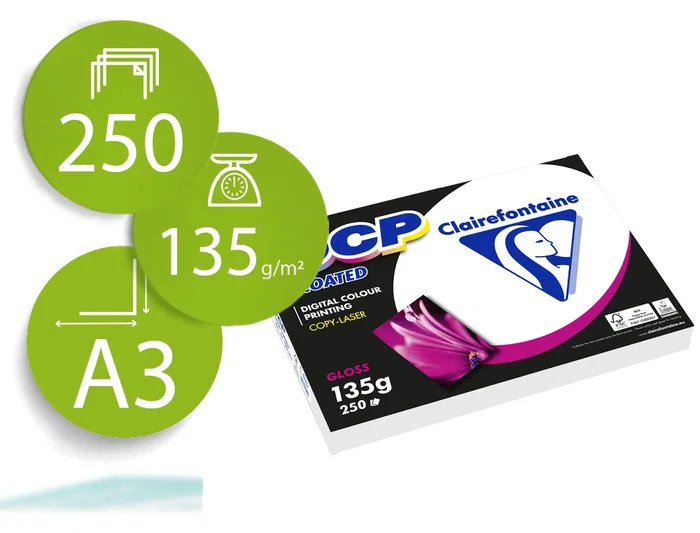 Clairefontaine Papel Fotocopiadora Color DCP Coated Glossy Din A3 135 Gramos Paquete 250 Hojas Clairefontaine Papel Fotocopiadora Color DCP Coated Glossy Din A3 135 Gramos Paquete 250 Hojas