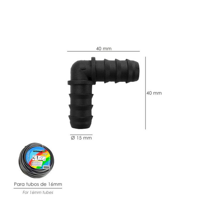 ABRISA Codo Simple para Tuberías de Goteo Ø 16 mm (Bolsa de 100 Piezas)
