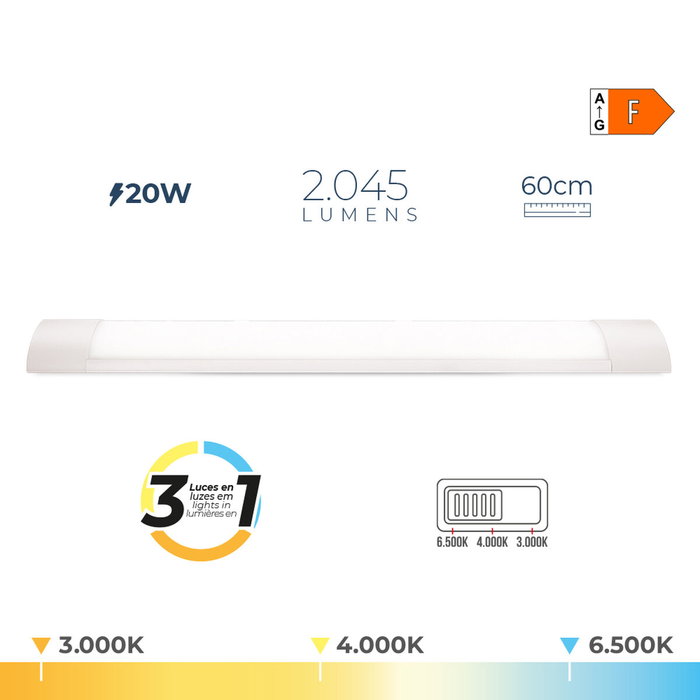 Edm Regleta LED 20 W con Temperatura de Luz Variable 3CCT