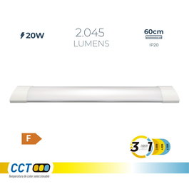 EDM Regleta LED 20W 3CCT - Temperatura de Luz Variable 6500K/4000K/3000K - 2045 lm - IP20 - Blanco - 60x2.6x7.4 cm