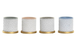 DKD Home Decor Maceta de Cemento con Plato, Surtido de 4 Colores, Pack de 12