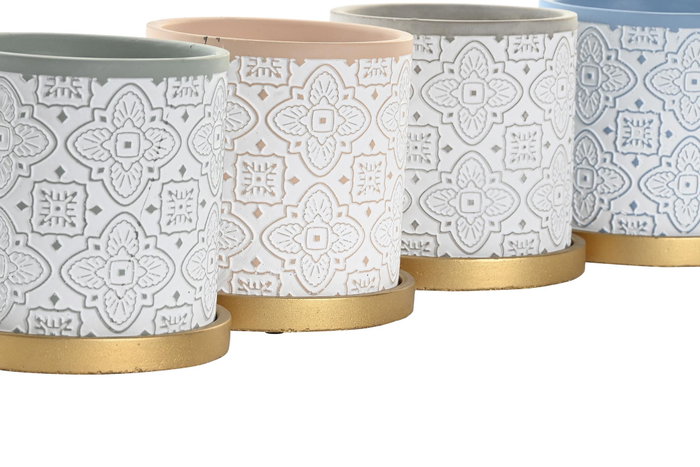DKD Home Decor Maceta de Cemento con Plato, Surtido de 4 Colores, Pack de 12