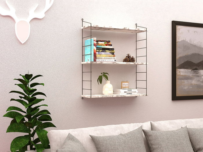 Hanah Home 3'lü Estantería de Pared de Mármol de Carrara Blanca 72x85x20cm