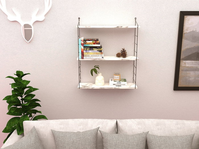 Hanah Home 3'lü Estantería de Pared de Mármol de Carrara Blanca 72x85x20cm