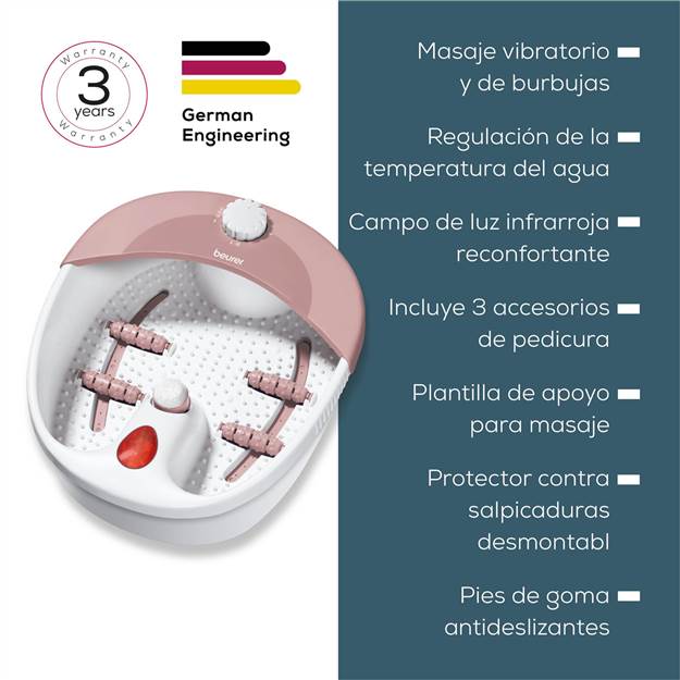 Beurer FB-20 Hidromasaje de Pies con Masaje Vibratorio, Burbujas, Regulación de Temperatura y Luz Infrarroja
