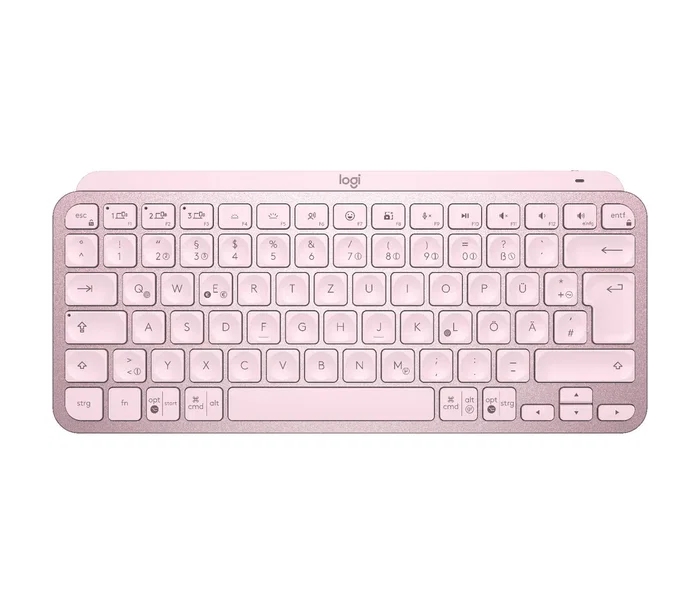 Logitech MX Keys Mini 920,010481 - Teclado Inalámbrico RF + Bluetooth, Formato Mini, QWERTZ Alemán, Retroiluminación LED, Color Rosa - Para Oficina, Windows, macOS, Linux