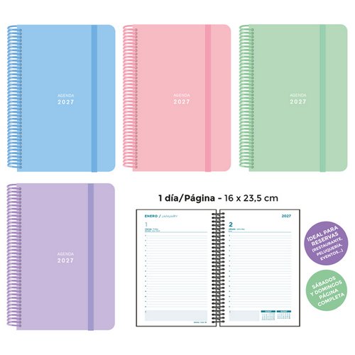 Senfort Agenda Anual 2027 Pastel con Espiral y Goma Senfort Agenda Anual 2027 Pastel con Espiral y Goma
