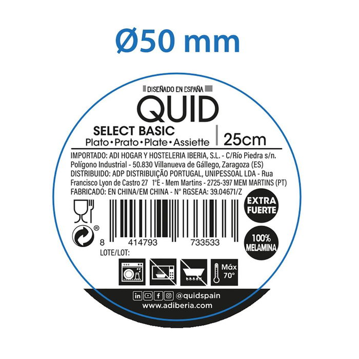 Plato Llano Melamina Select Basic Quid 25 cm (24 Unidades)