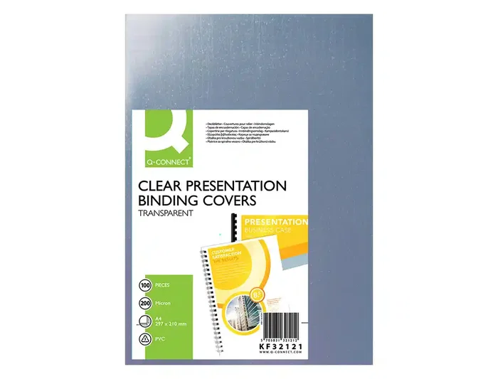 Q-connect Tapas de Encuadernación PVC DIN A4 Incolora 200 mc Paquete de 100 Unidades
