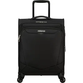 American Tourister Summerride Spinner - Maleta de Cabina Expandible 55x40x23/25cm con 4 Ruedas, Cerradura TSA y Tejido Reciclado, Negro