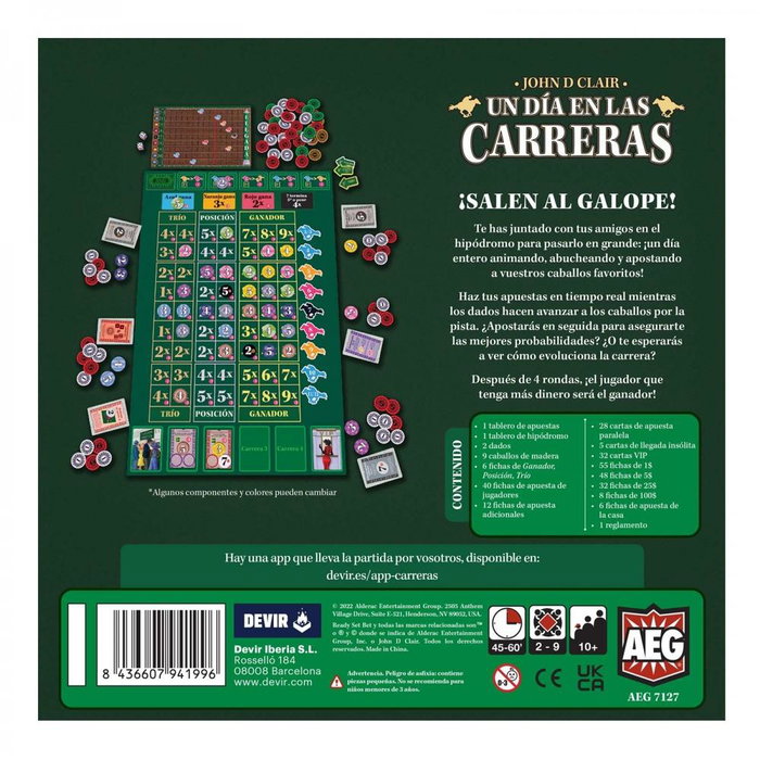 Devir Un Día en las Carreras - Juego de mesa de apuestas en tiempo real para 2-9 jugadores, 50 min, a partir de 10 años, idioma castellano