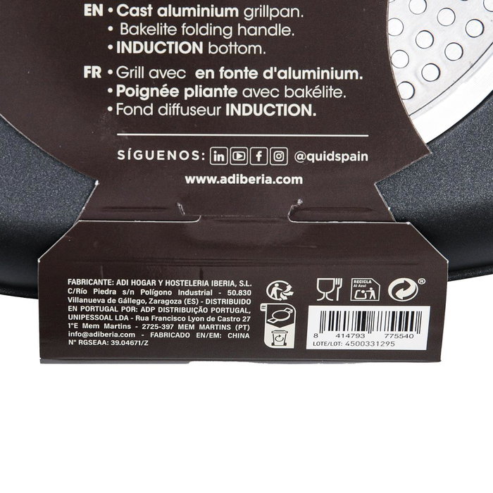 Quid Asador Cuadrado de Aluminio Fundido Ebano 24cm Negro