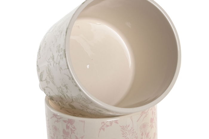 DKD Home Decor Macetero Shabby Blanco Verde Set de 3 (2 Unidades) 13.7 x 14.7 x 13.7 cm