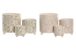 DKD Home Decor Macetero Shabby Blanco Verde Set de 3 (2 Unidades) 13.7 x 14.7 x 13.7 cm