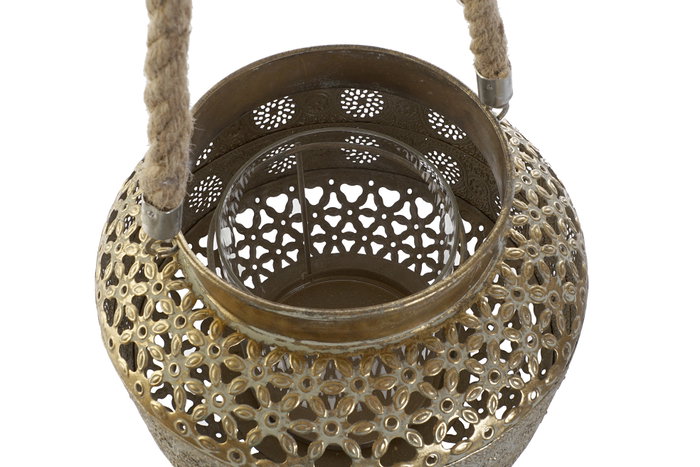 DKD Home Decor Portavelas Metal y Cristal Envejecido Dorado