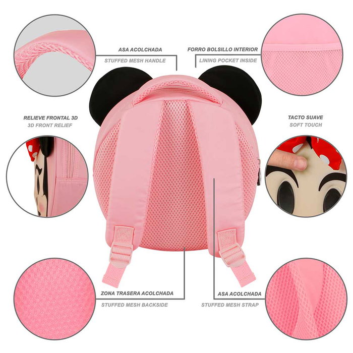 Disney Minnie Mouse Mochila Infantil Redonda Emoji con Relieve 3D Rosa 9x22x22cm 4L