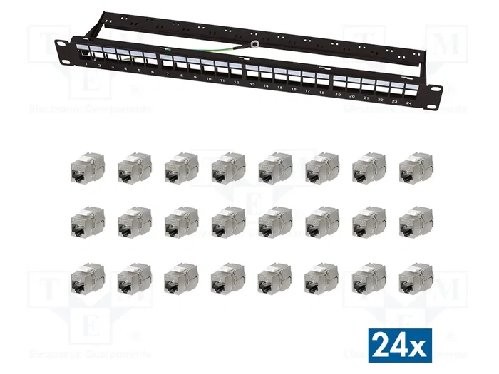 LogiLink Panel de parches modular Cat.6A keystone 24 puertos, 19/1U, negro, EconLine LogiLink Panel de parches modular Cat.6A keystone 24 puertos, 19/1U, negro, EconLine